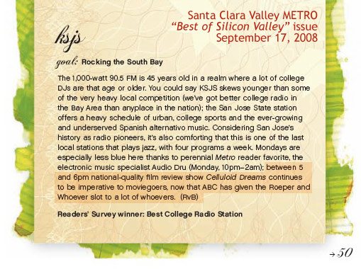 Metro  "Best of Silicon Valley" 2008 - KSJS
